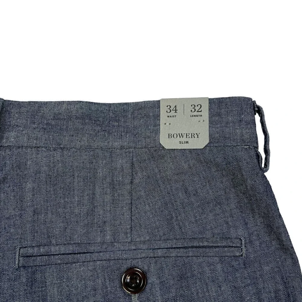 NWT J. Crew Men's Bowery Slim Fit Chambray Pants Chino Blue 34x32